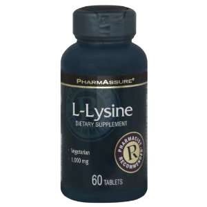  PharmAssure L Lysine, 1,000 mg, Tablets 60 tablets Health 