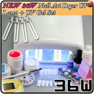 36W White Gel Curving Nail UV Light Lamp+UV Gel Kit Set  