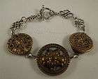 Antique Vintage Silver and Brass Victorian Mirrorback Button Bracelet