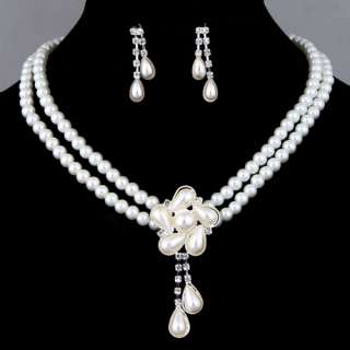 cultured Baroque white pearl set flower pendant necklace dangle 