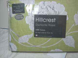   Diamonte Rose Cal King Comforter Duvet Cover Set 3 pcs Green White