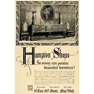  Ad Hampton Shops Furniture Antique Decor Jacobean   Original Print Ad