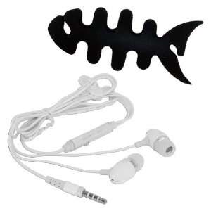Premium Fish Bone Holder for Earphones+White Skque New 3.5mm Earphone 