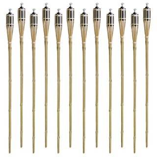 Set of 12 Bamboo Tiki Style Torches   48 Length   Metal Oil Canister