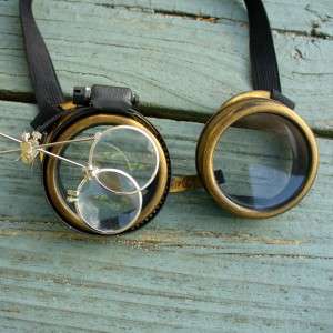 Steampunk Goggles Glasses cyber lens goth D Gold clear  