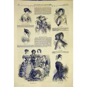   Paris Ladies Fashions May Lace Hats Dress Print 1850
