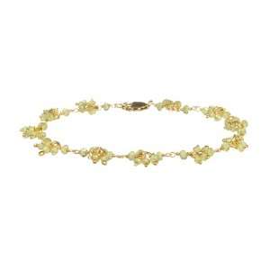 Gold Plated Sterling Silver Linked Chain and Peridot Cluster Bracelet 