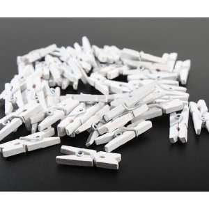  Tiny Spring Action White Painted Wood Clothespins  For 