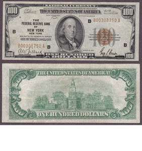 Fr. 1890 1929 $100 New York Ser. B00308750A Raw  
