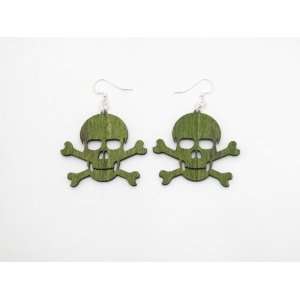  Apple Green Skull and Crossbones Wooden Earrings GTJ 