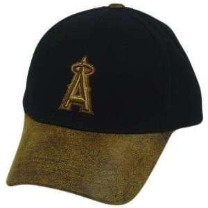  MLB LA LOS ANGELES ANGELS FAUX LEATHER BILL BLK HAT CAP 