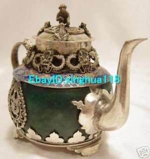 Rare Vintage Tibetan Silver Dragon & Phenix Teapots  