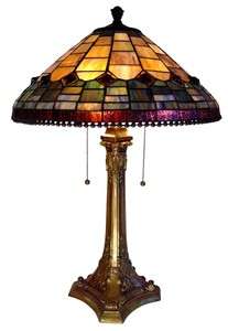 GEOMETRIC TABLE LAMP 18 STAINED GLASS SHADE  