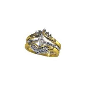  Two Tone Inset Two Piece Wedding Ring Set 18kt Gold EP 