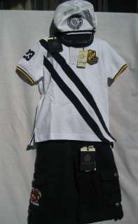 NWT Boutique 3pc E Land polo shirt bermuda shorts hat Outfit 7 8 $120 