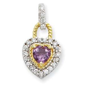  Sterling Silver Vermeil & Purple Cz Pendant Jewelry