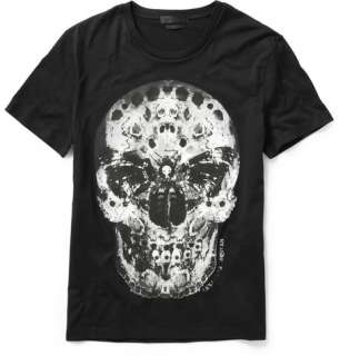  Clothing  T shirts  Crew necks  Moth Skull Print T 