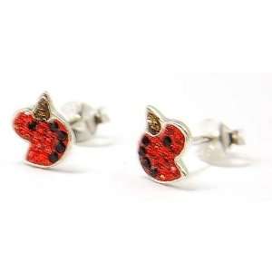    925 Silver Red Austrian Crystal Duck Studs By TOC. Jewelry