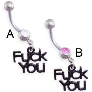    Jeweled belly ring with dangling F*CK YOU, pink   B Jewelry