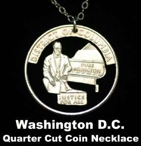 Washington DC Quarter Cut Coin Necklace Charm Pendant  