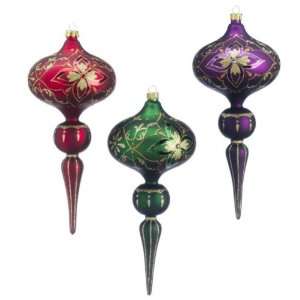  Set of 3 Onion Finial Glass Christmas Ornaments 