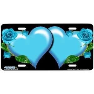 333 Light Blue Rose Hearts on Black Heart Airbrushed License Plates 