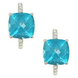    Blue Topaz(5.16ct) & Pave Diamond(.08ct) Hoop Earrings Jewelry