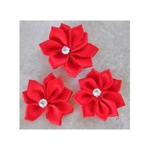   30pc Red Satin Rhinestone Flowers Appliques A29 Arts, Crafts & Sewing