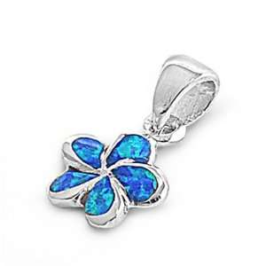  Sterling Silver & Blue Opal Star Flower Plumeria Pendant Jewelry