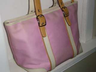 COACH Baby Pink Canvas & White/Tan Leather Hamptons Large Shopper Tote 