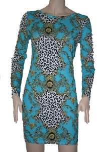 NEW WOMEN LONG SLEEVE COLORED LEOPARD MIX PRINT TUNIC JERSEY BODYCON 