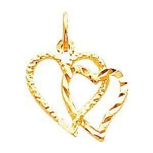  10K Gold Double Heart Charm Diamond Cut Jewelry