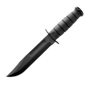  Black Fighting Knife, Black Leather Sheath, 7 in., Plain 