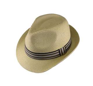 Trilby Strohhut in beige gestreiftes Stoffband Hut Hüte  