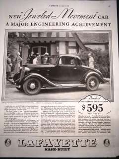 1934 Nash Lafayette Coupe Jeweled Movement Car Ad  