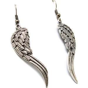    Rockabilly Fallen Angel Wings Earrings Dark Silver 