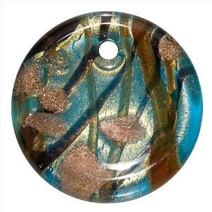  Murano Style Glass Gold Foil Turquoise Copper Small Round 