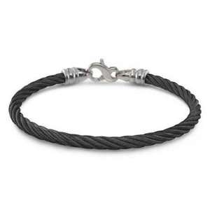  4mm Black Titanium Cable Bracelet 8in Jewelry
