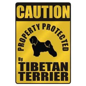   PROTECTED BY TIBETAN TERRIER  PARKING SIGN DOG