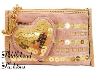 Juicy Couture Wallet Pink Velour Gold SEQUIN STRIPE Key Chain Coin 