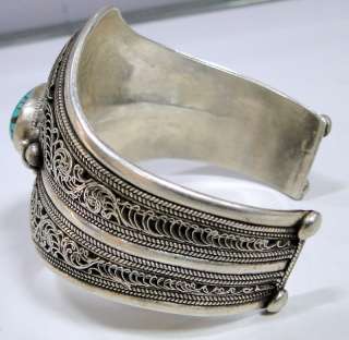 925 STERLING SILVER TURQUOISE CUFF BRACELET NEPALESE  