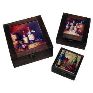  Wood & Ceramic Wine Tile Decorative Box Set   Set of 3 