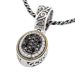   18K Black & White Diamond Oval Pendant Enhancer White Isle Jewelry