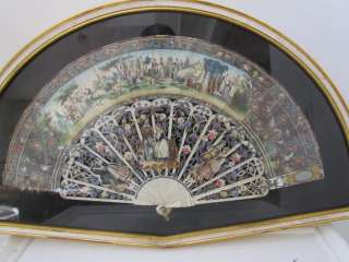 SUPERB 1840s Hand Painted Litho Ox Bone Fan of Lovers  