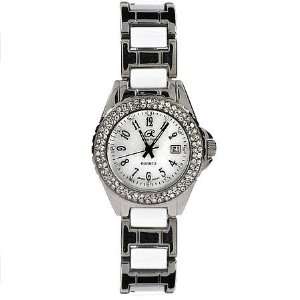   Inspired Silvertone and White Band CZ Watch Eves Addiction Jewelry
