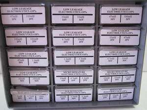 Pc. Assortment .1 mfd to 100 mfd Electrolytic Capacitor Kit in Cabinet 