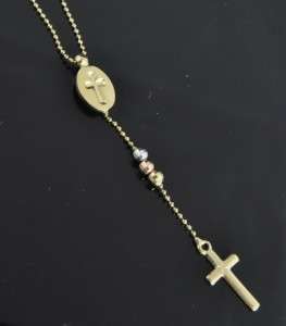 Estate 14K Tri Color Gold Guadalupe Mary Cross Charm Rosary Bead Chain 