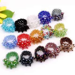   Colors Faceted Crystal Beads Stretch Ring Adjustable 16 Options  