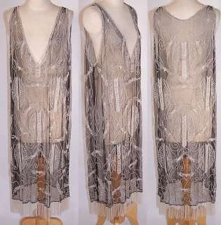   Art Deco Butterfly Crystal Beaded Fringe Black Net Flapper Dress