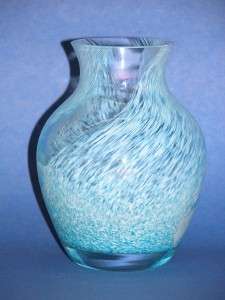CAITHNESS CRYSTAL VASE BLUE and WHITE SWIRL MINT CONDITION.  
